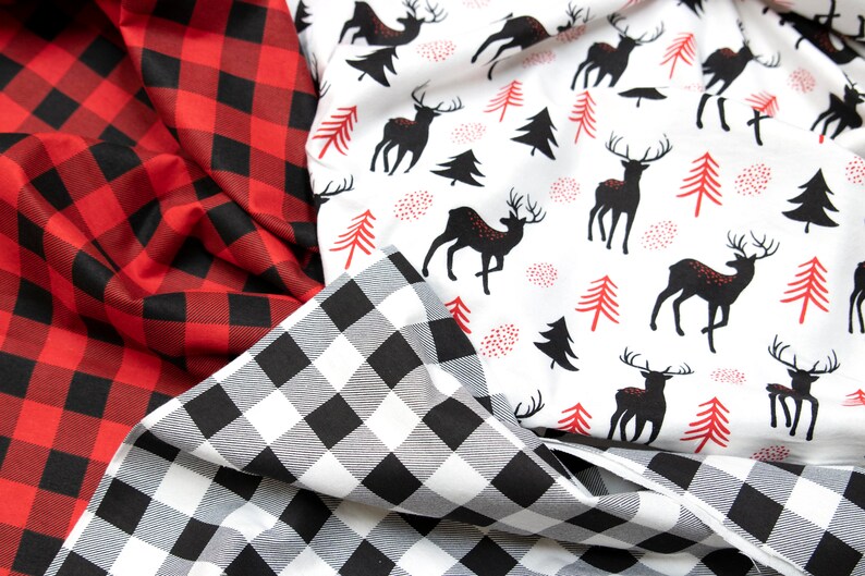Flannel Christmas Fabric by the yard black and white buffalo Etsy
