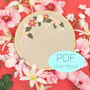 Floral Frame PDF embroidery pattern - hand embroidery digital download - floral wreath beginner embroidery pattern