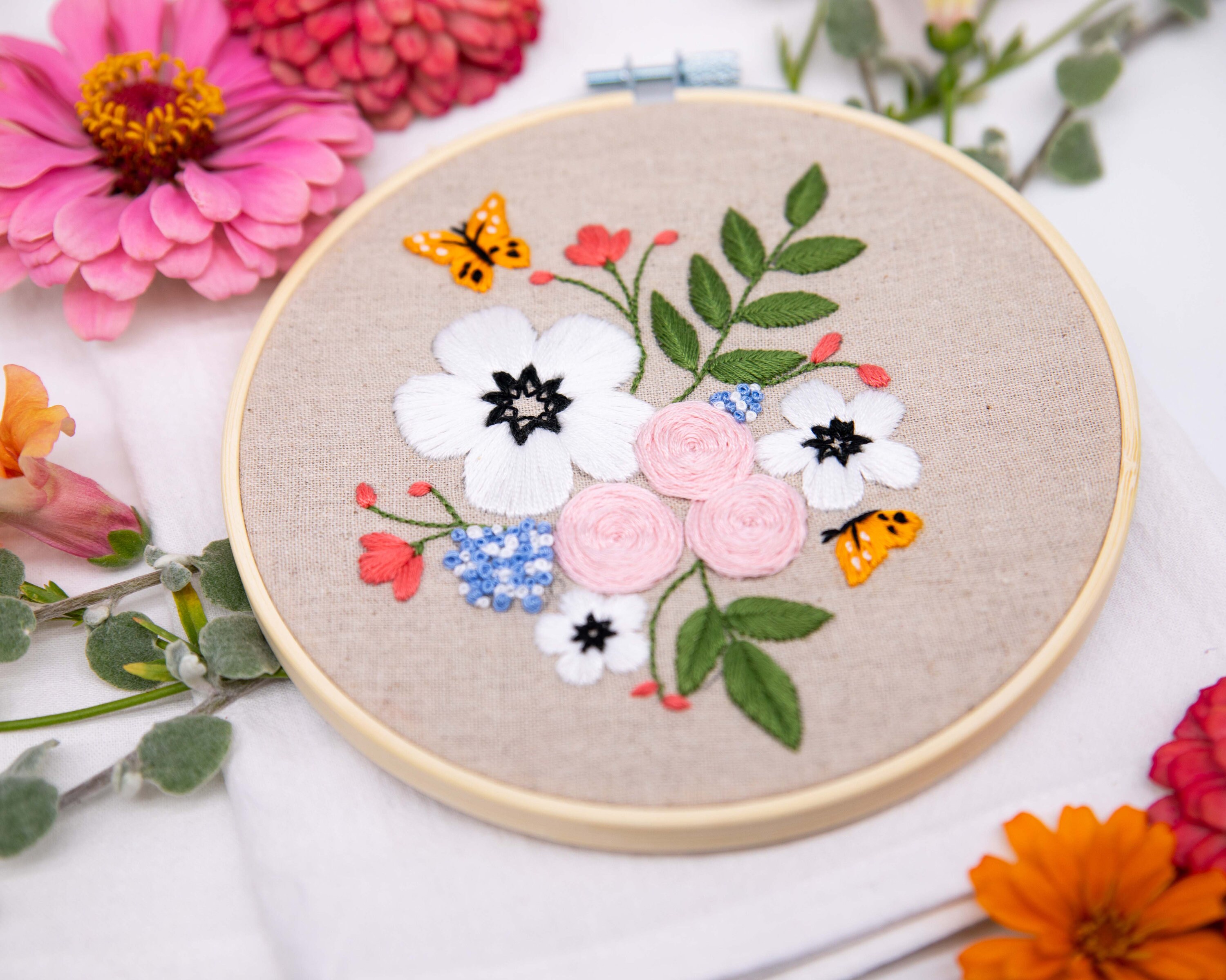 Finished 10″ Floral Embroidery With Frame And Stand