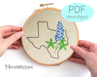 Texas State Flower DIY Embroidery Beginner - Embroidery Hoop Art - DIY Craft, California Wall Art, PDF Embroidery Download,