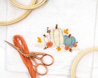 Pumpkin Tea Towel Embroidery Kit - hand embroidery tea towel - Fall tea towel