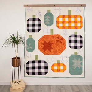 Motivo per trapunta patchwork zucca - Modello per trapunta da appendere alla parete e doppia dimensione incluso! - Download istantaneo PDF trapunta di zucca per l&#39;autunno