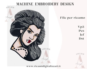 Geisha-Gesicht. Digitalisierte Stickereien, Dateien für Stickmaschinen. Stickmuster