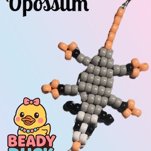 Handmade Beaded Opossum Keychain – Cute Possum Animal Keyring – Backpack Charm or Gift – Gray, Black & Pink