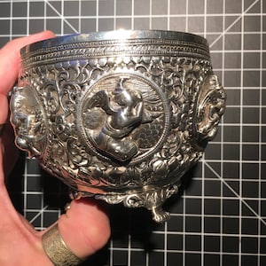 Antique Burmese Silver Bowl, Openwork Distressed. MG.SHWE YON.Bros Gold & Silversmith Rangoon