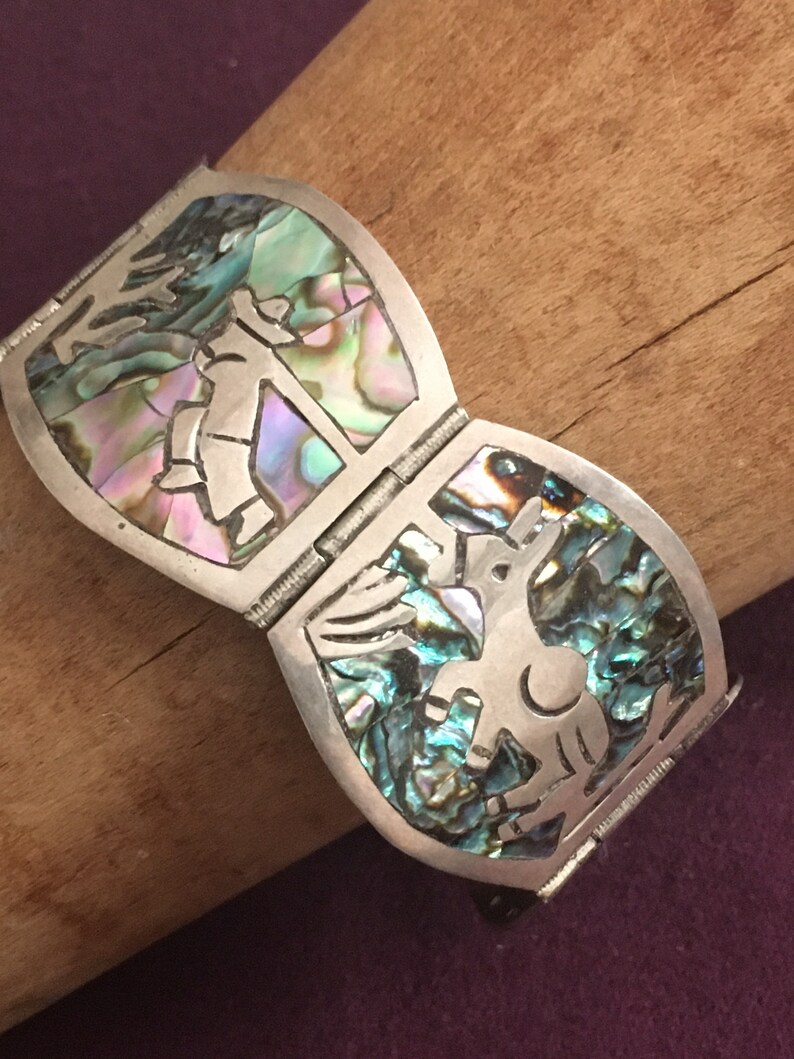 Mexican Sterling /& Abalone Shell Panel bracelet 04-16-1