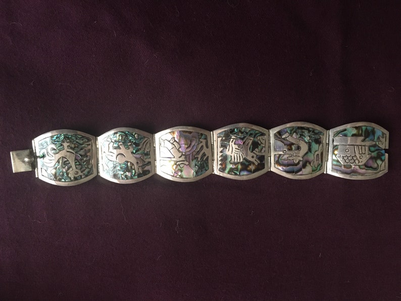 Mexican Sterling /& Abalone Shell Panel bracelet 04-16-1