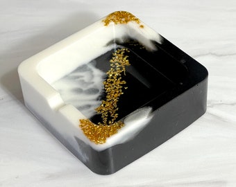 Ashtray, Handmade Ashtray, Black White and Gold Ashtray, Resin Ashtray, One of a Kind, Decorative Ashtray, Cigarette Accessories