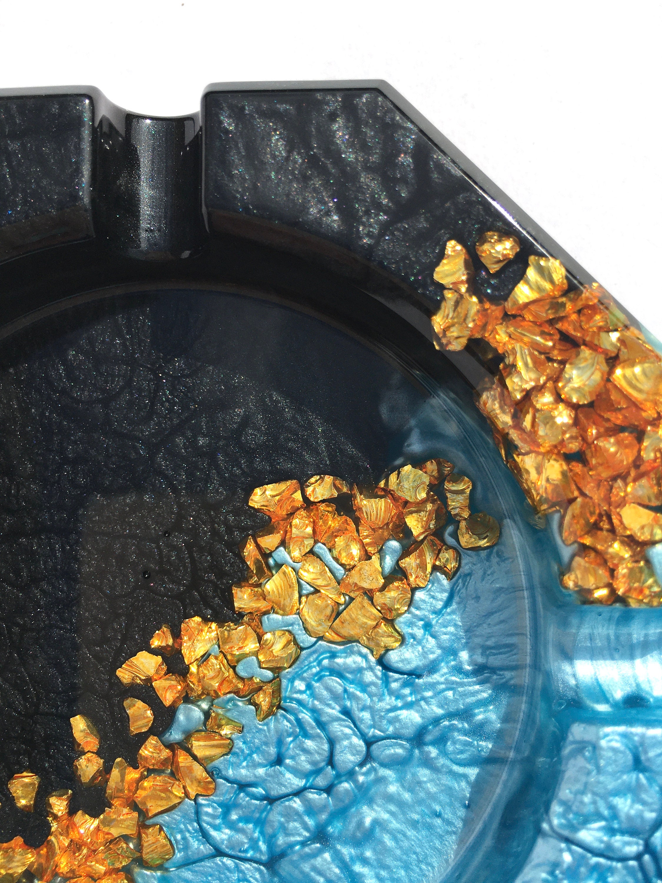 Ashtray Handmade Ashtray Blue Black Gold Ashtray Resin Etsy.de