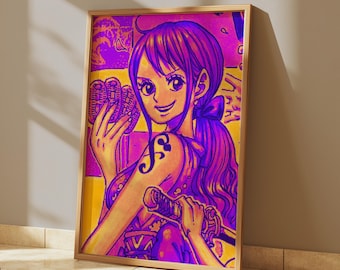 Poster mural monochrome One Piece Nami, affiches roulées, impression décorative, décoration de chambre, cadeau pour les amateurs de dessins animés, art manga, noir et