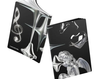 Monochrome Y2K Softcover Journal with 3D Silver Shapes, Trendy Notebook for Writing, Sketching, Bullet Journaling, Study Planner, Diary