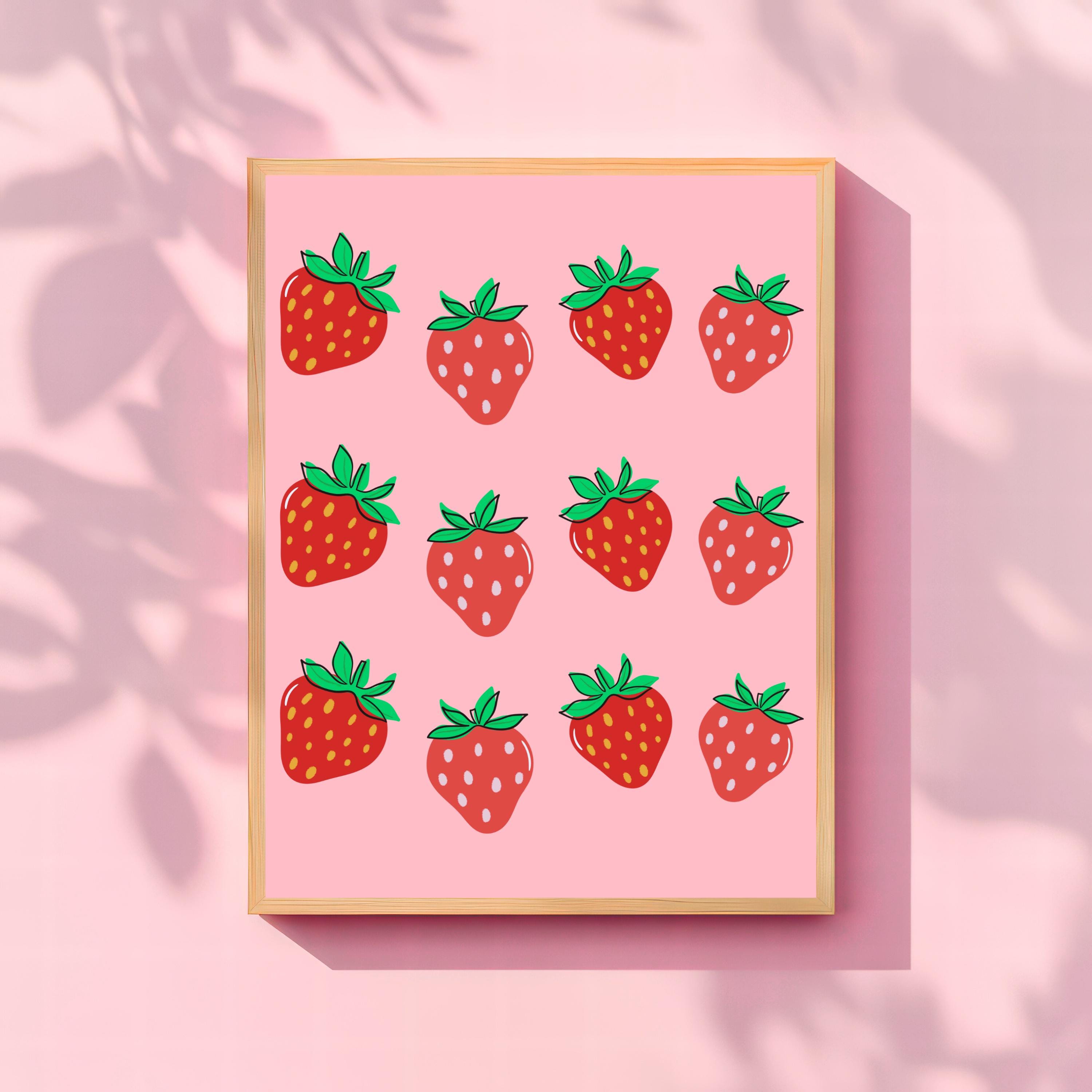 Strawberry Coquette Digital Art Print | Soft Feminine Wall Art | Pink Aesthetic Printable | Cottagecore Coquette Decor