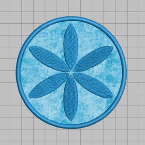 May include: A blue embroidered patch with a six-pointed star design on a light blue background.