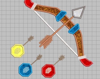 Zelda Machine Embroidery Applique Design - Ocarina Bow and Arrows 8x8