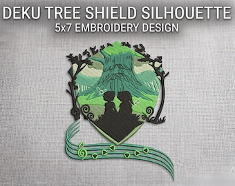 Zelda Machine Embroidery Design - Deku Tree Shield Silhouette 5x7