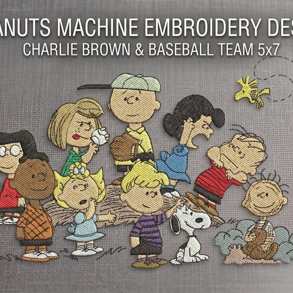 Peanuts Machine Embroidery Design - Charlie Brown Baseball 5x7