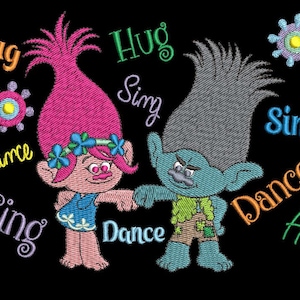Trolls Machine Embroidery Design - Branch and Poppy 5x7