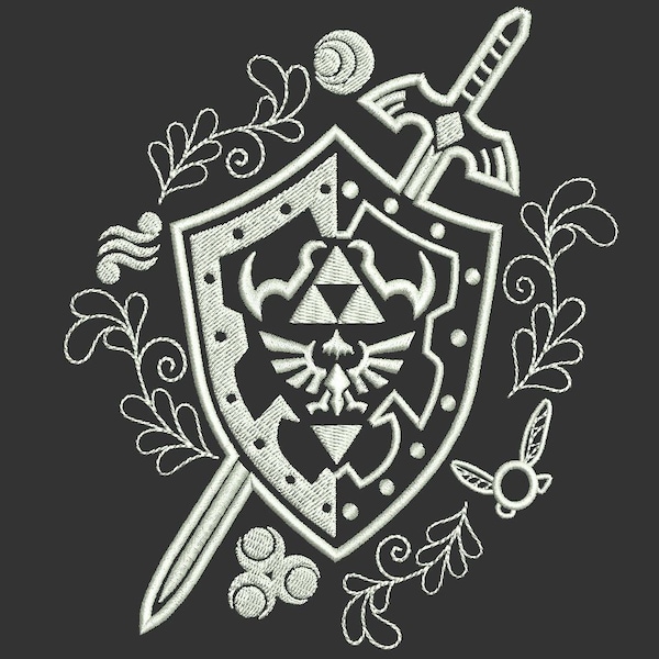 Zelda Machine Embroidery Design - Hylian Shield With Master Sword 5x7