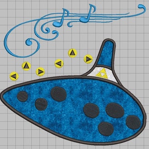 Zelda Machine Embroidery Applique Design - Ocarina 8x8
