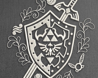 Zelda Machine Embroidery Design - Hylian Shield With Master Sword 5x7