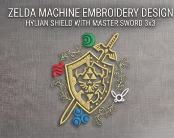 Zelda Machine Embroidery Design - Hylian Shield With Master Sword 3x3