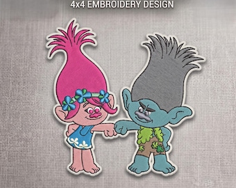 Trolls Machine Embroidery Design - Branch and Poppy 4x4 No Words