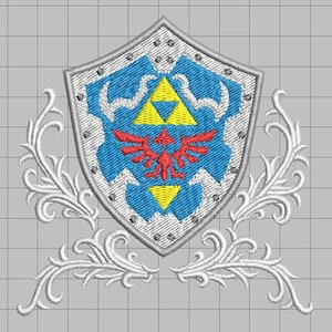 Zelda Machine Embroidery Design - Embellished Hylian Shield 4x4