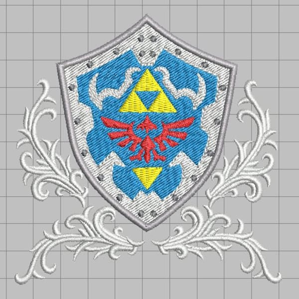 Zelda Machine Embroidery Design - Embellished Hylian Shield 4x4