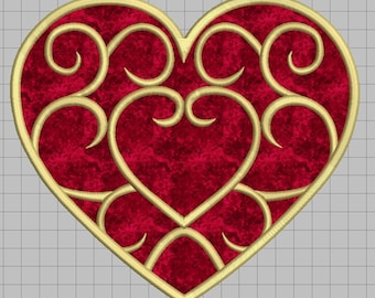 Diseño de aplique para bordado a máquina de Zelda: contenedor con forma de corazón de 4 x 4