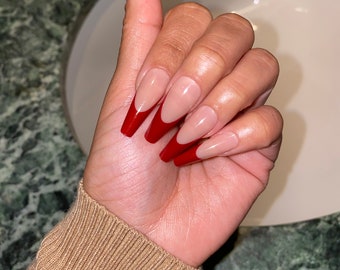 Red Coffin Nails Etsy Red Coffin Nails Etsy
