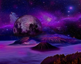 landscape poster • space poster • wall art • moon • fantasy • stars • mountains art piece