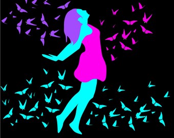 Poster • Feminism • art • wall art • flying woman • butterflies • colors • trippy • trip