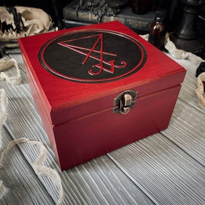 Wooden Box Sigil Lucifer | Burgundy & Black