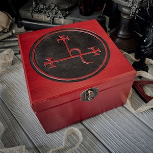 Drewniane pudełko Sigil Lilith | Burgund i czerń