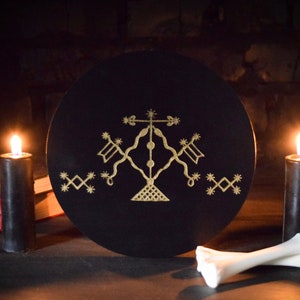 Loa Damballah veve - Wooden Vodou Altar Pentacle