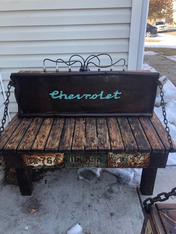 Vintage patina custom 40 Chevy tailgate wooden bench