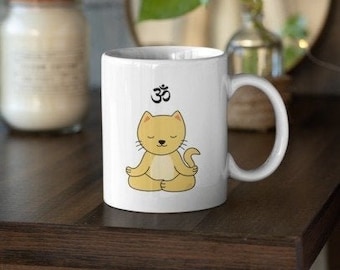 Taza de café de gato, taza de gato lindo, taza de cerámica de gato, taza de meditación, taza de yoga, taza de café, taza personalizada, taza personalizada