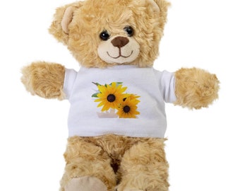 Sunflowers Teddy Bear, Gift Stuffed Animal, Plush Teddy Bear with Tee, Welcoming Baby Gift, Gift For Her, Gift For Newborn