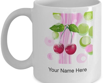 Personalized Cherry Mug, Coffee Cup for Cherry Lovers, Cherry Coffee Mug, Cherry Lover Gift Idea