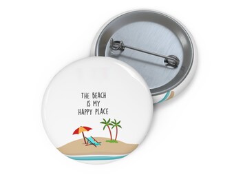 The Beach Is My Happy Place Pin, Beach Button, Button Set, Lapel Pin, Hat Pin, Enamel Pins, Lapel Pins, Funny Pin
