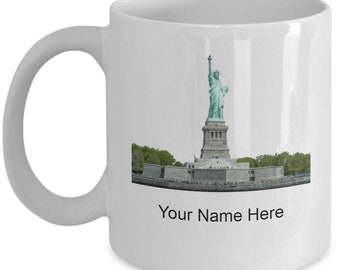 Personalized Travel Mug With Statue Of Liberty - Custom Name Coffee Cup, 11oz Or 15oz, Gift For Travel Lovers - View #2