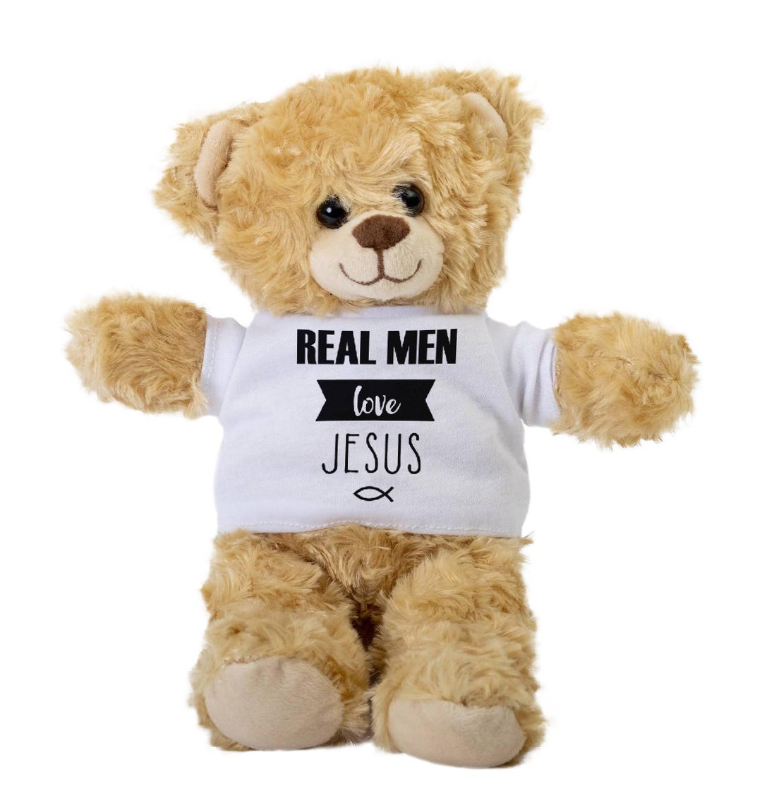 Real Men Love Jesus Teddy Bear Gift Stuffed Animal Plush Teddy