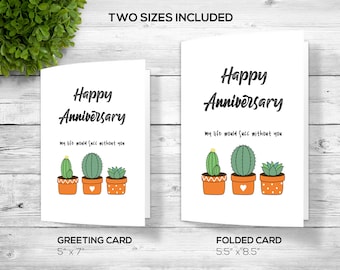 Funny Anniversary Card, Cactus Anniversary Card, Succulent Anniversary Card, Happy Anniversary Card, Card For Husband, Card For Wife
