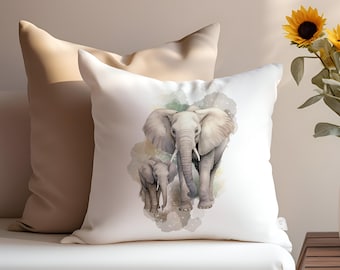 Elephant Pillow, Elephant Throw Pillow, Custom Throw Pillow, Elephant Gift Idea, Room Decor, Gift for Elephant Lover
