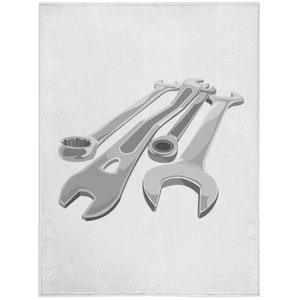May include: A set of four silver wrenches, arranged in a pile, on a white background.