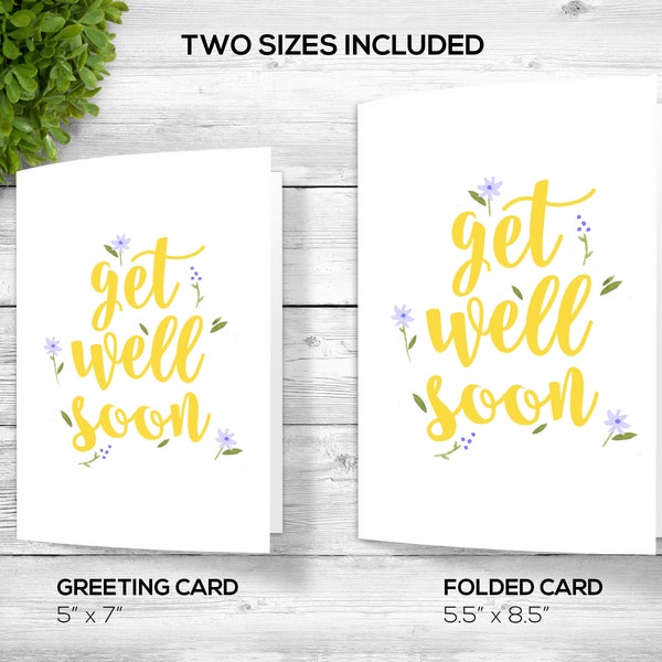 Get Well Soon Card, Printable Get Well Card, Downloadable Get Well Card, Feel Better Note, Yellow Get Well Card