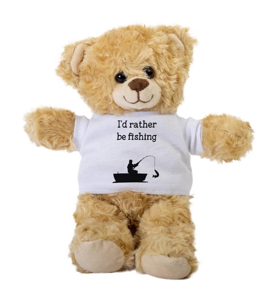 Fishing Teddy Bear, Gift Stuffed Animal, Plush Teddy Bear with Tee,  Welcoming Baby Gift, Gift For Her, Gift For Newborn