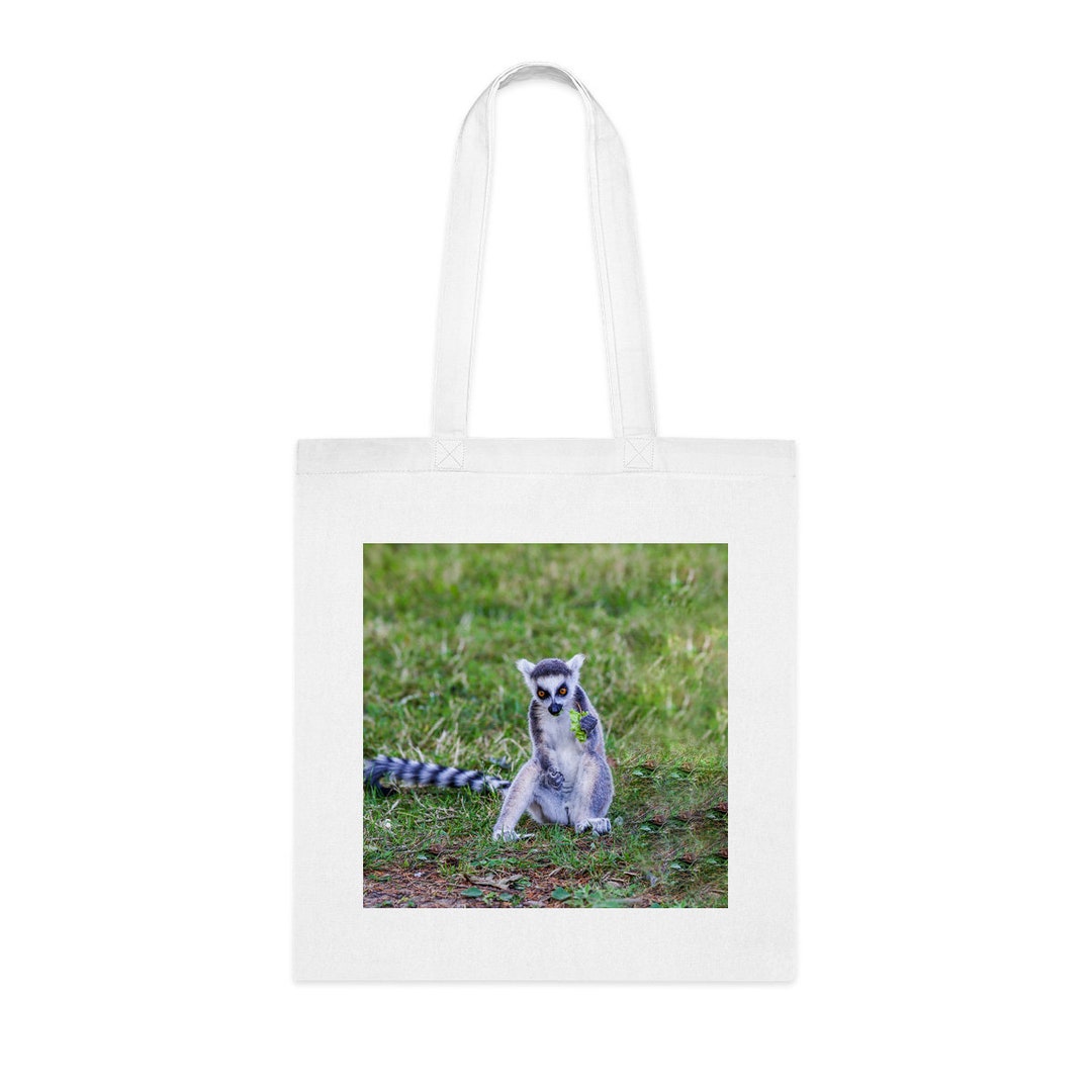 The Lemurs Ring Tailed Lemur Eating Leaf Tote Bag, Funny Tote Gift