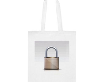 Padlock Tote Bag, Vector Padlock Tote Bag, Padlock Gift, Padlock Shoulder Bag, Padlock Reusable Bag, Birthday Christmas Basket Gift Idea