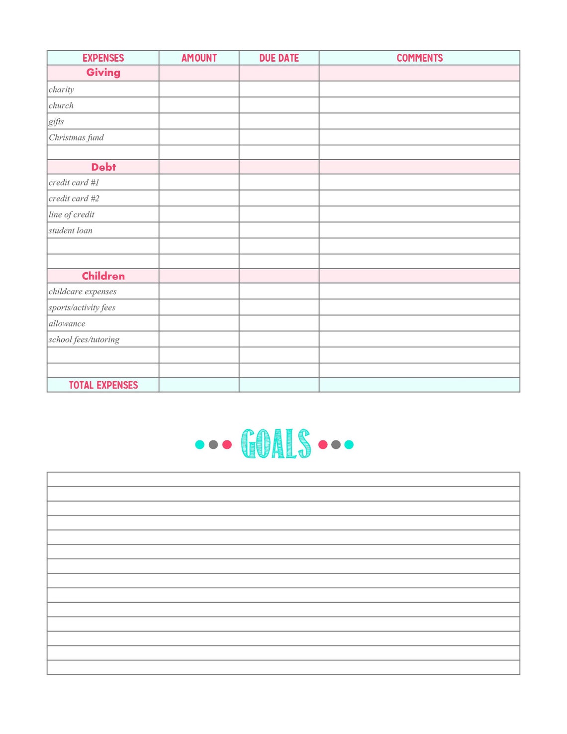 Printable Budget at A Glance Budget Download Printable | Etsy